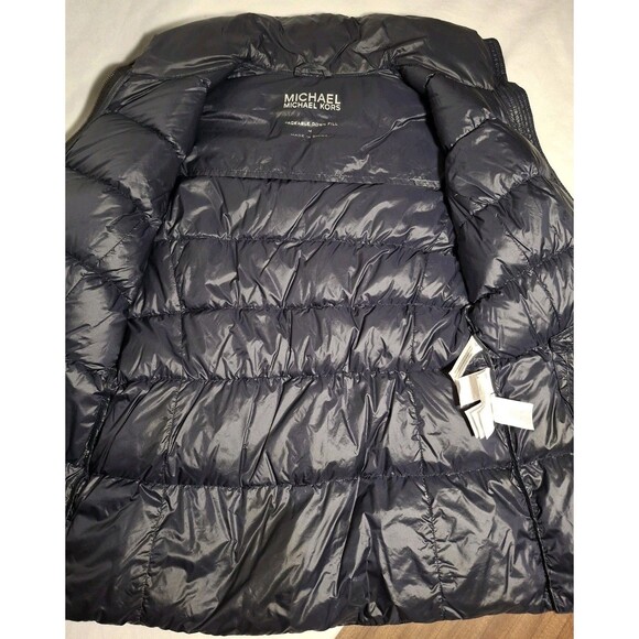 Michael Kors Womens Packable Down Fill Puffer Jacket Medium Shiny Blue - Picture 6 of 10